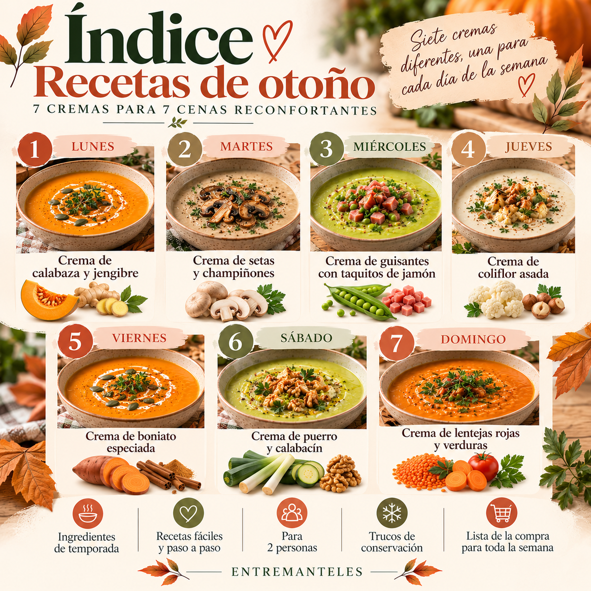 RECETAS DE OTOÑO - 7 cremas para 7 cenas reconfortantes