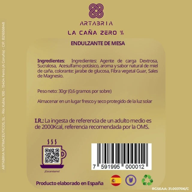 La Caña Zero Artabria, ingredientes, información nutricional, registro sanitario y  producto elaborado en España.